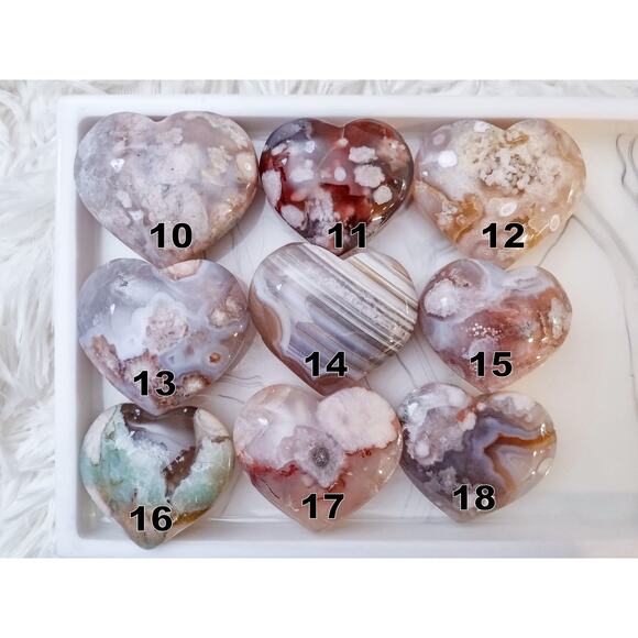 Flower Agate Heart Crystal Carving / Druzy / Blue Green Red - Picture 9 of 10